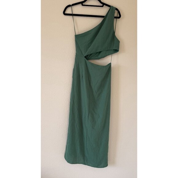 Zara Women's Gold Applique Cut Out Asymmetrical Dress in Kelly Green Size Medium - Picture 3 of 9